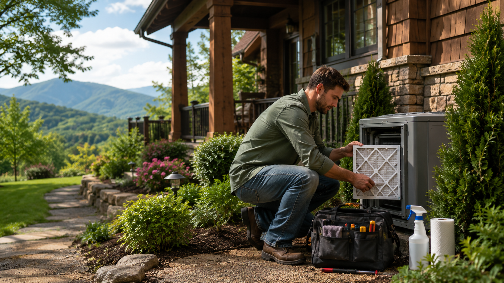 Homeowner performing routine home maintenance to protect property value in Asheville, NC