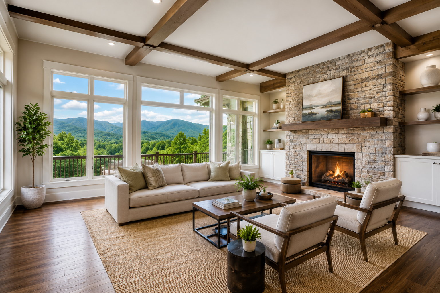 Professionally staged living room prepared for real estate listing photography