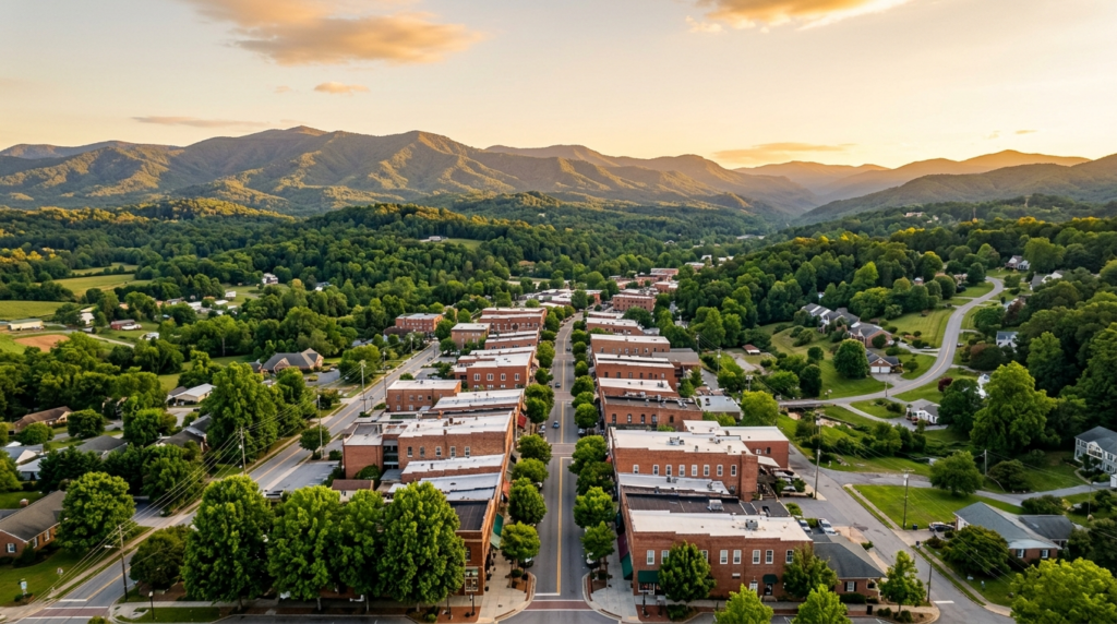 Downtown Hendersonville, NC aerial view
