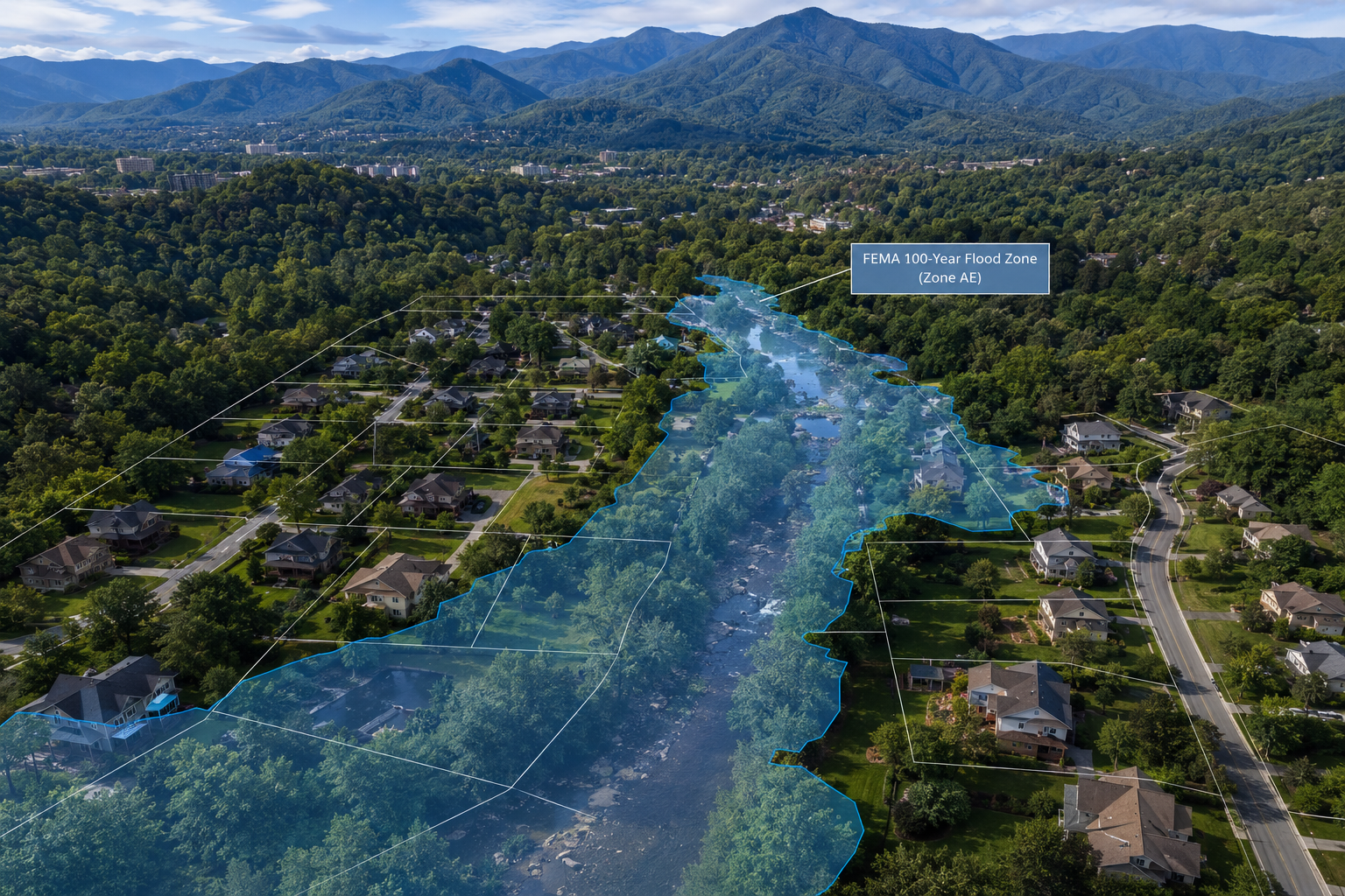 FEMA flood zone map illustrating flood risk areas around residential properties in Hendersonville