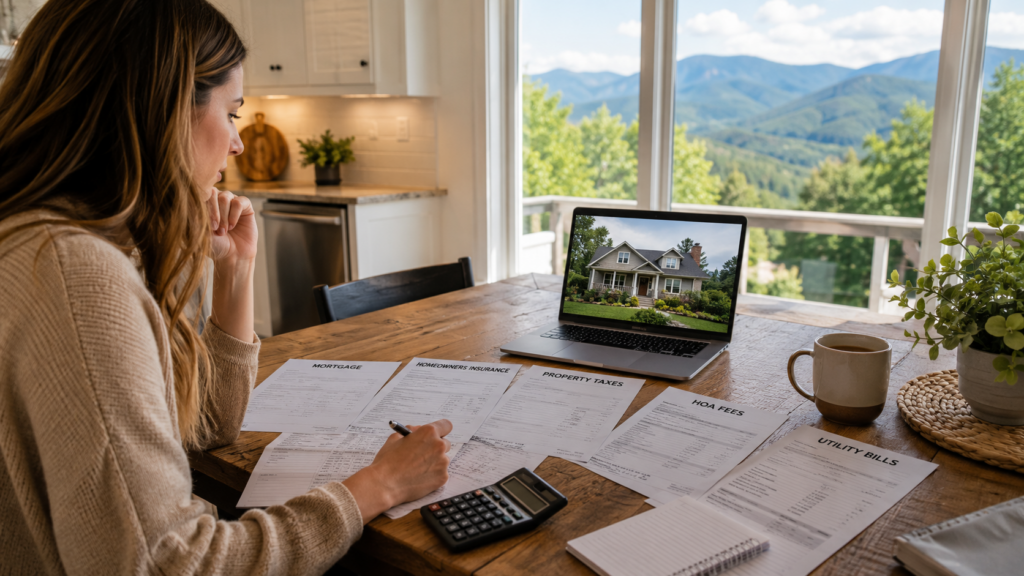 Homebuyer reviewing monthly homeownership expenses in Hendersonville, NC