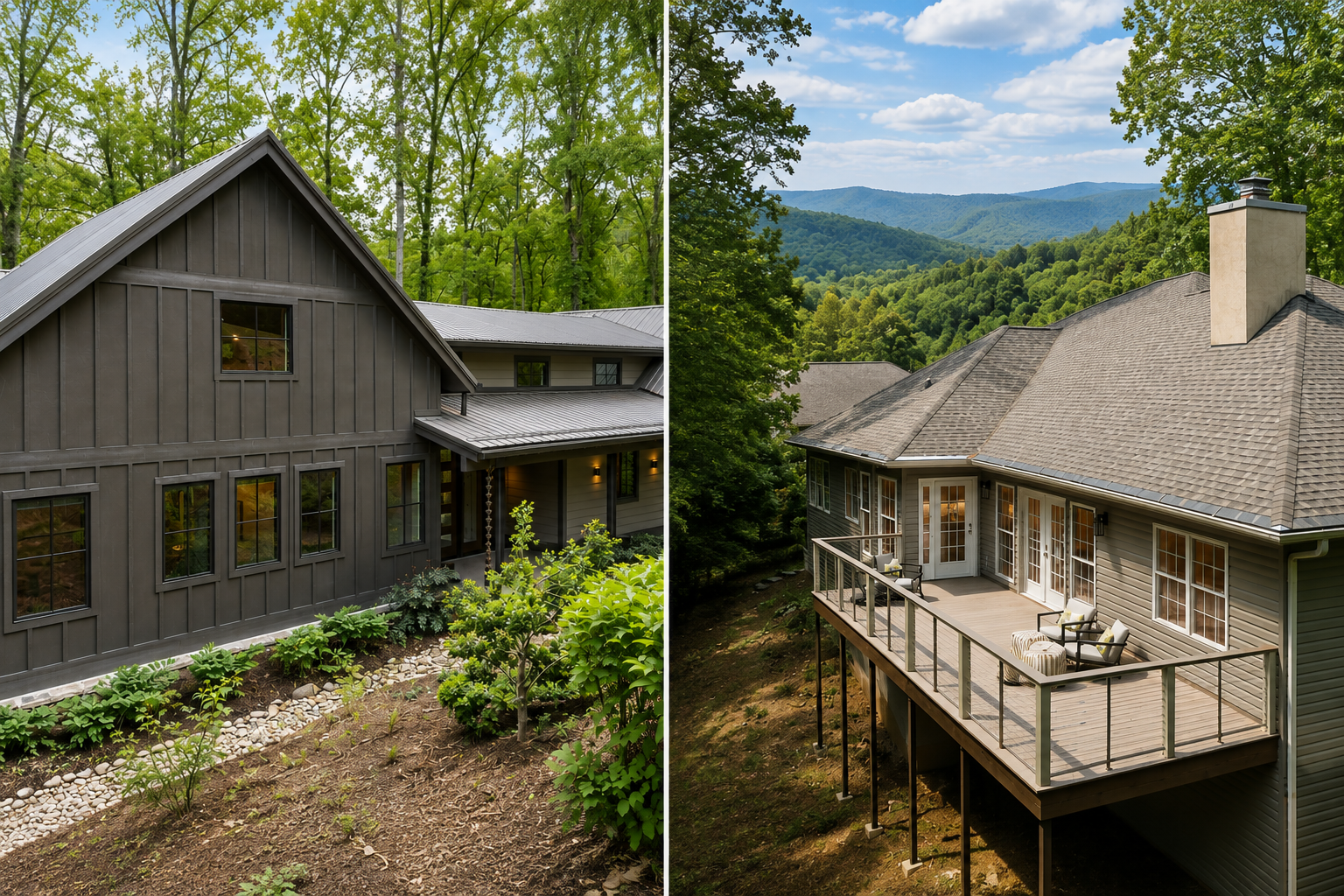 Side-by-side comparison of two Hendersonville, NC home exteriors